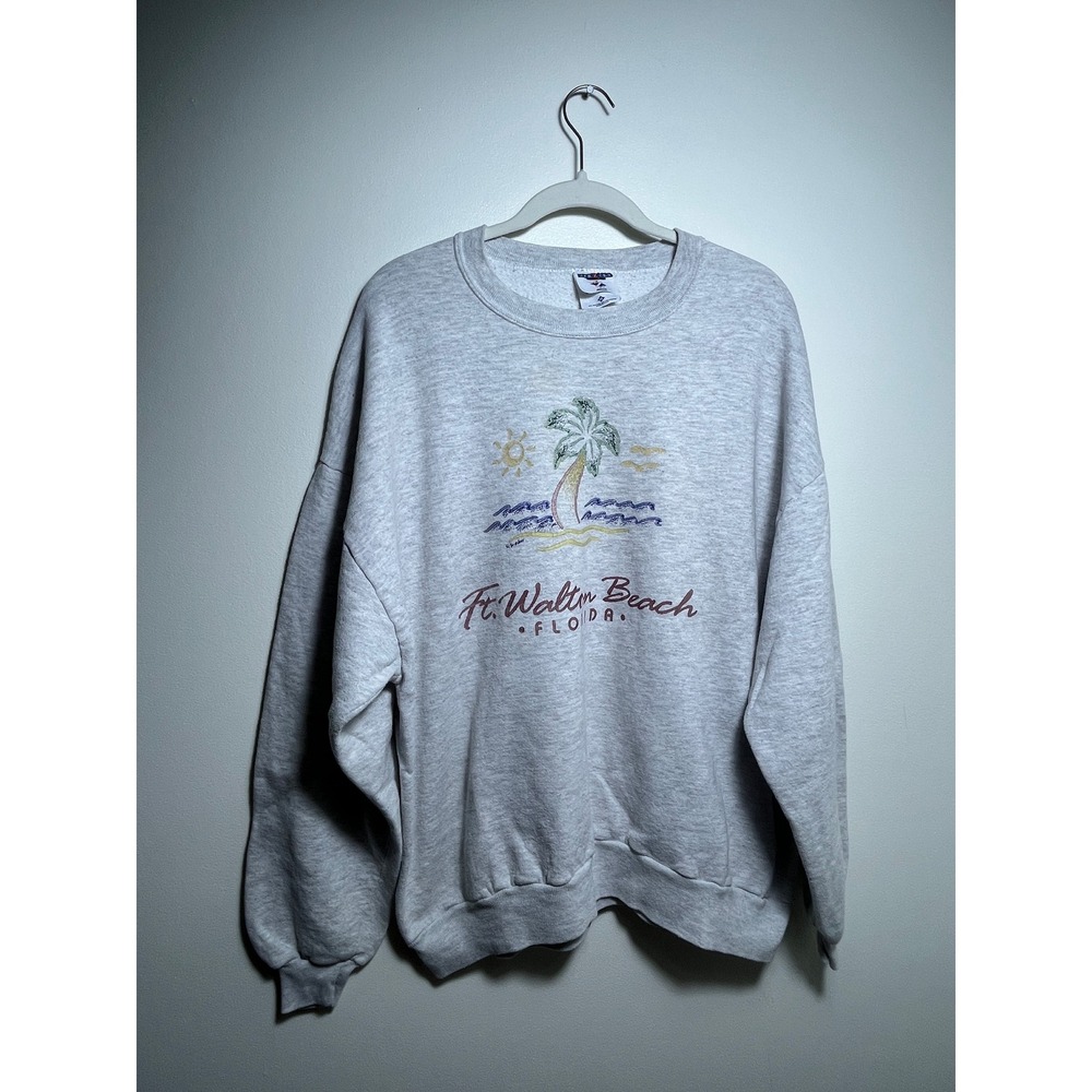 Vintage Jerzees Ft Walton Beach Florida Sweatshirt Gray Embroidered Crewneck